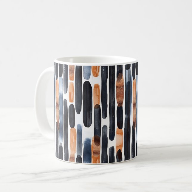 Navy Blue Rust Orange Stripes Coffee Mug (Front Left)