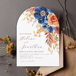 Navy Blue Rust Terracotta Garden Elegant Wedding Invitation