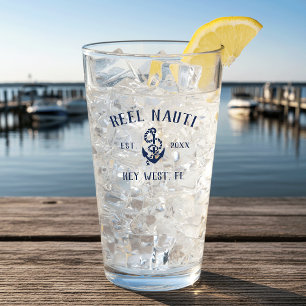 Navy Blue Rustic Anchor   Boat Name Glass
