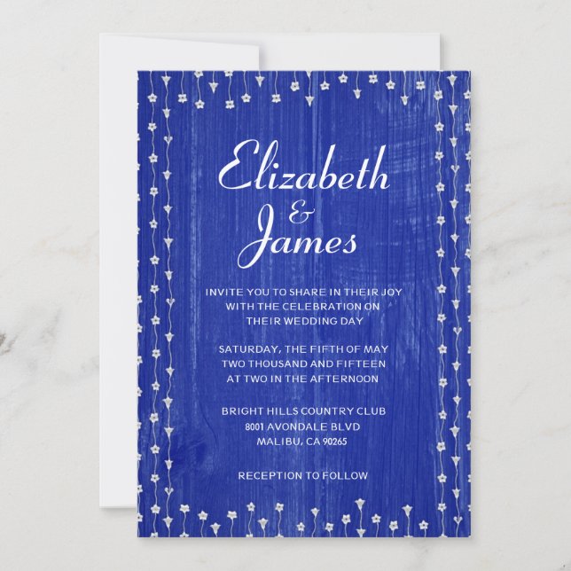 Navy Blue Rustic Barn Wood Wedding Invitations (Front)