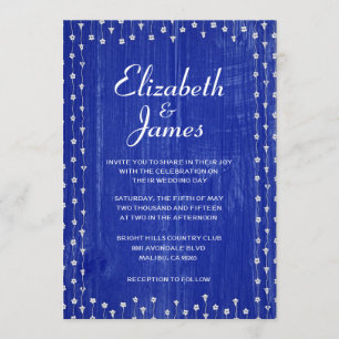 Navy Blue Rustic Barn Wood Wedding Invitations