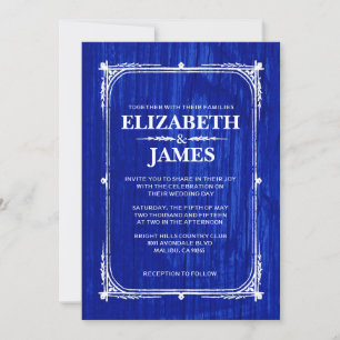 Navy Blue Rustic Barn Wood Wedding Invitations
