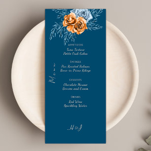 Navy Blue Rustic Chic Indigo Rust Floral Wedding Menu