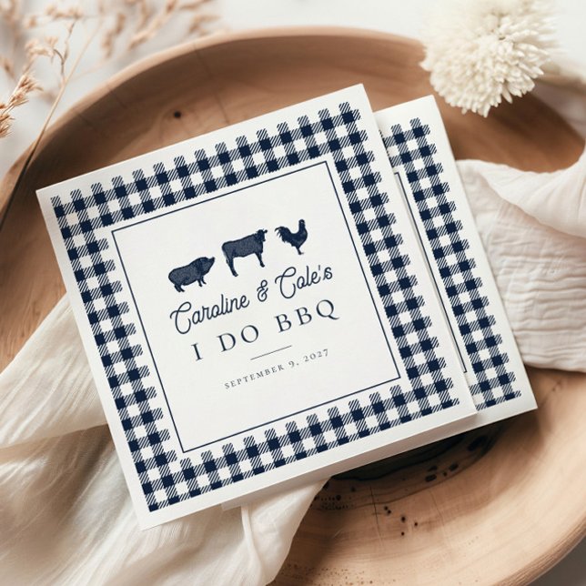 Navy Blue Rustic Country "I Do BBQ" Wedding Napkin (Creator Uploaded)