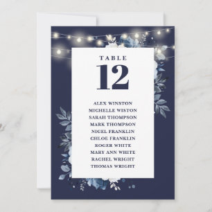 Navy Blue Rustic Floral Table Number Seating Chart
