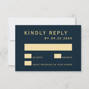 Navy Blue Rustic Gold Circle Wedding RSVP Card