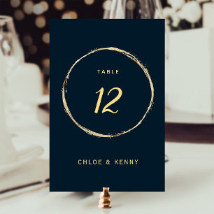 Navy Blue Rustic Gold Circle Wedding Table Number