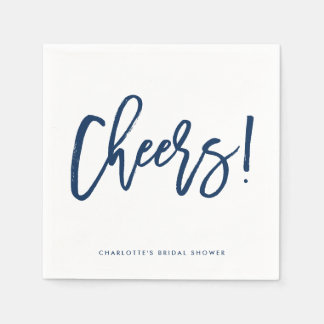 Navy Blue Rustic Hand Lettering Cheers Wedding Napkin
