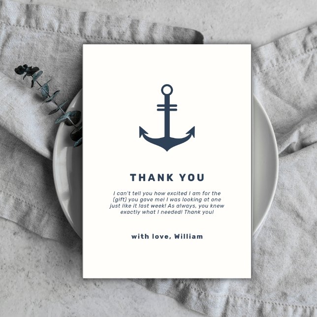 Navy Blue Rustic Nautical Anchor Baby Shower  Thank You Card (Navy Blue Rustic Nautical Anchor Baby Shower Thank You Card)