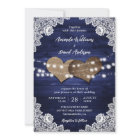Navy Blue Rustic Wood Burlap Lace Lights Wedding