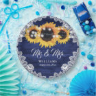 Navy Blue Rustic Wood Lace Sunflower Wedding