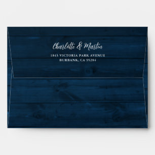 Navy Blue Rustic Wood Wedding Envelope