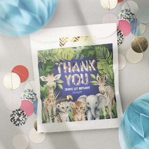 Navy Blue Safari jungle animals, Birthday Thanks Favour Bags