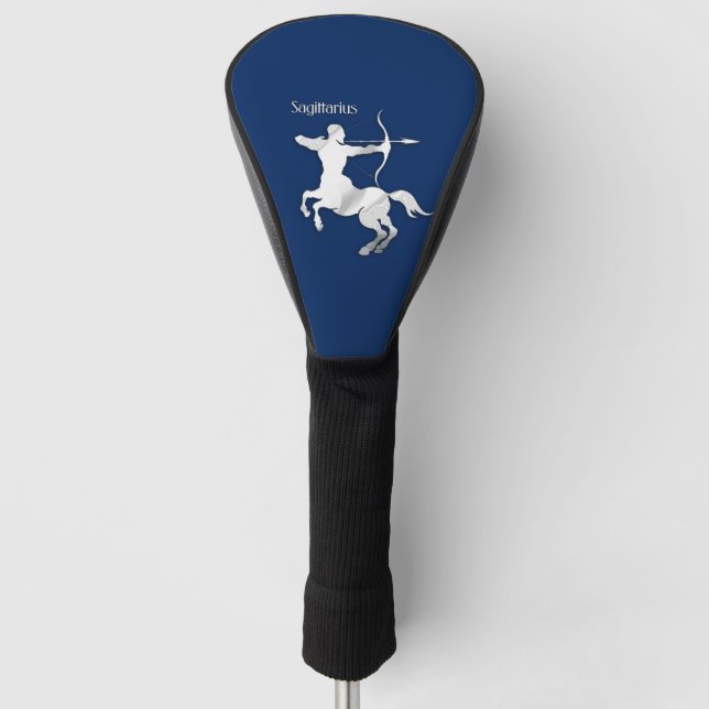 Navy Blue Sagittarius Zodiac Golf Head Cover (Front)