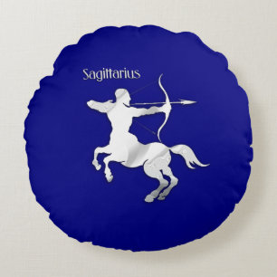 Navy Blue Sagittarius Zodiac Round Cushion