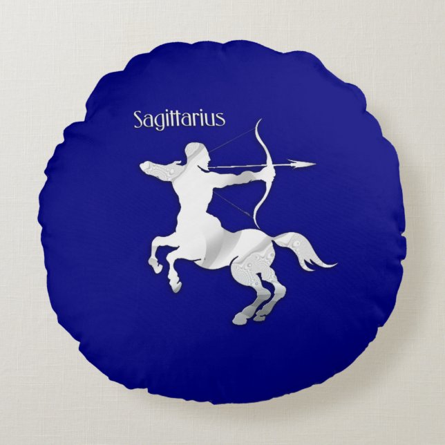Navy Blue Sagittarius Zodiac Round Cushion (Front)