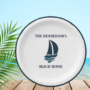 Navy Blue Sailing Boat Nautical Beach House Party Paper Plate