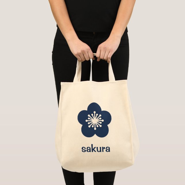 Navy Blue Sakura Blossom Silhouette Tote Bag (Front (Product))