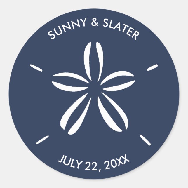 Navy Blue Sand Dollar Beach Seashell  Classic Round Sticker (Front)