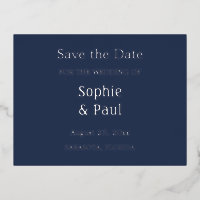 Navy Blue Save the Date Foil Invitation Postcard