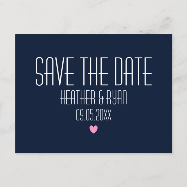 Navy blue save the date postcard (Front)
