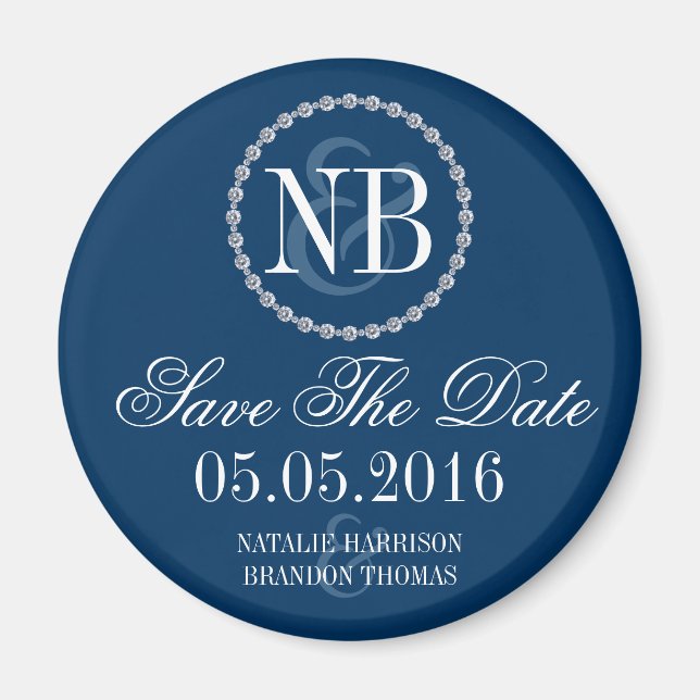 Navy blue Save The Date wedding magnet (Front)