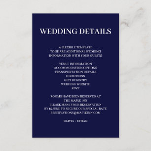 Navy Blue Scandinavian Minimal Wedding Design Enclosure Card