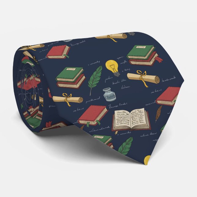Navy Blue Scholar's Library Tie (Rolled)