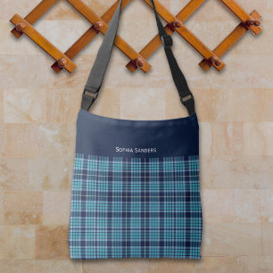 Navy Blue Scottish Tartan Pattern Crossbody Bag