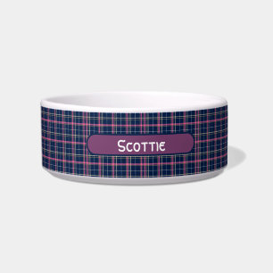 Navy Blue Scottish Tartan Plaid Pink White Stripe Bowl
