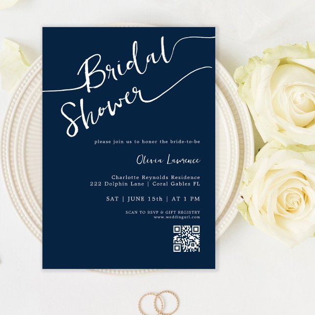 Navy Blue Script Bridal Shower Invitation (Creator Uploaded)