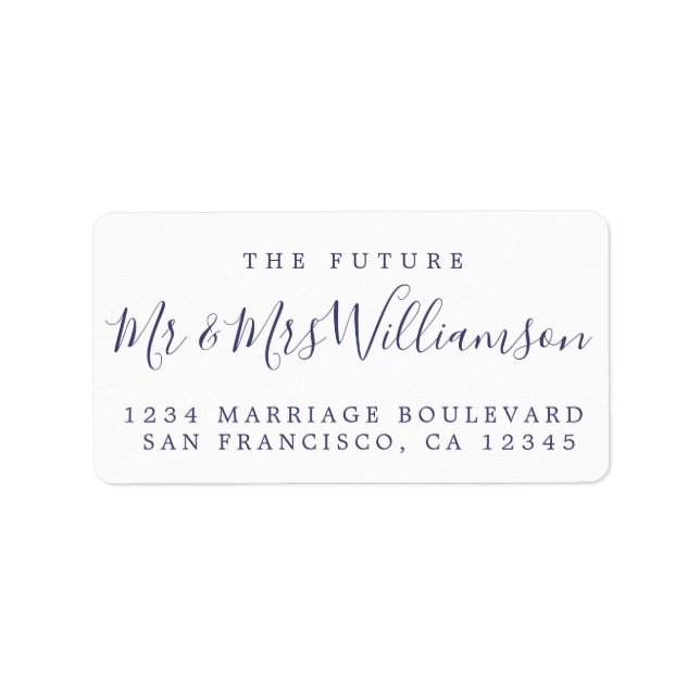 Navy Blue Script Future Mr Mrs Return Address Label (Front)
