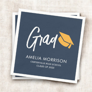 Navy Blue Script Graduate Minimalist Graduation Napkin