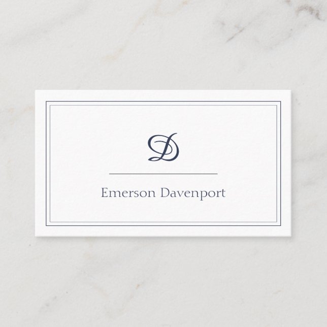 Navy Blue Script Monogram | Minimalist Business Card (Front)