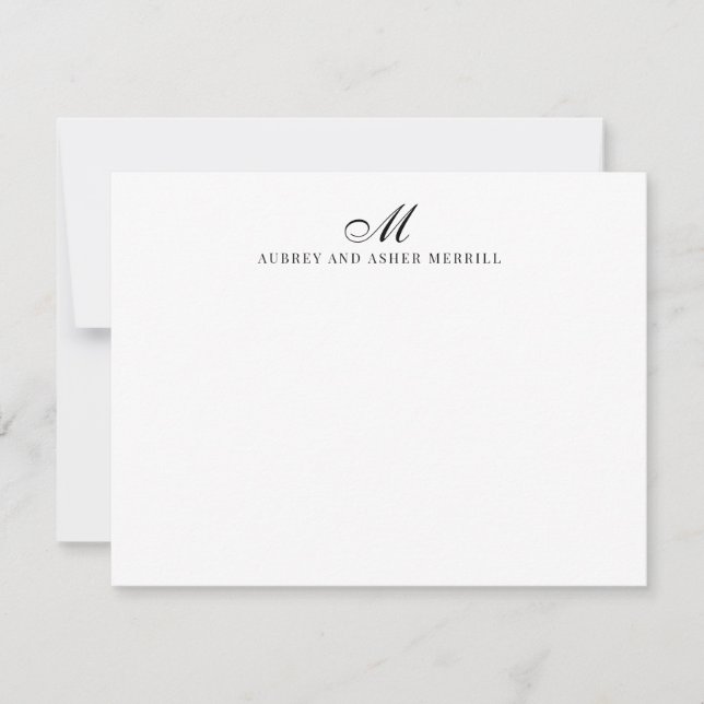 Navy Blue Script Monogram Modern Stationery  Card (Front)