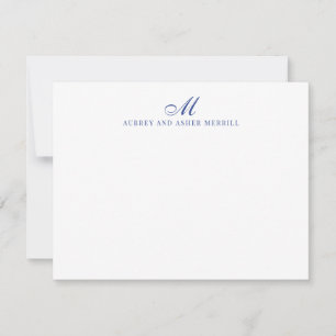Navy Blue Script Monogram Modern Stationery  Card