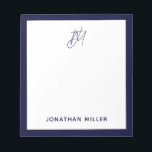 Navy Blue Script Monogram Notepad<br><div class="desc">Keep all of your notes organised with this modern minimalist script monogram notepad. Featuring a sleek and simple design, this notepad is perfect for use at home, in the office, or on-the-go. The white background with navy border and customisable script monogram make this notepad a stylish addition to any workspace....</div>
