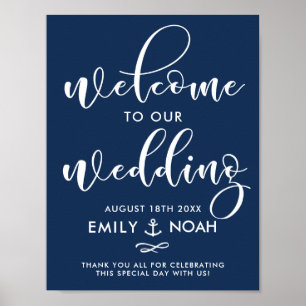 Navy Blue Script Nautical Wedding Welcome Sign