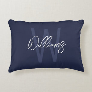 Navy Blue Script Personalised Monogram and Name Decorative Cushion