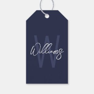 Navy Blue Script Personalised Monogram and Name Gift Tags