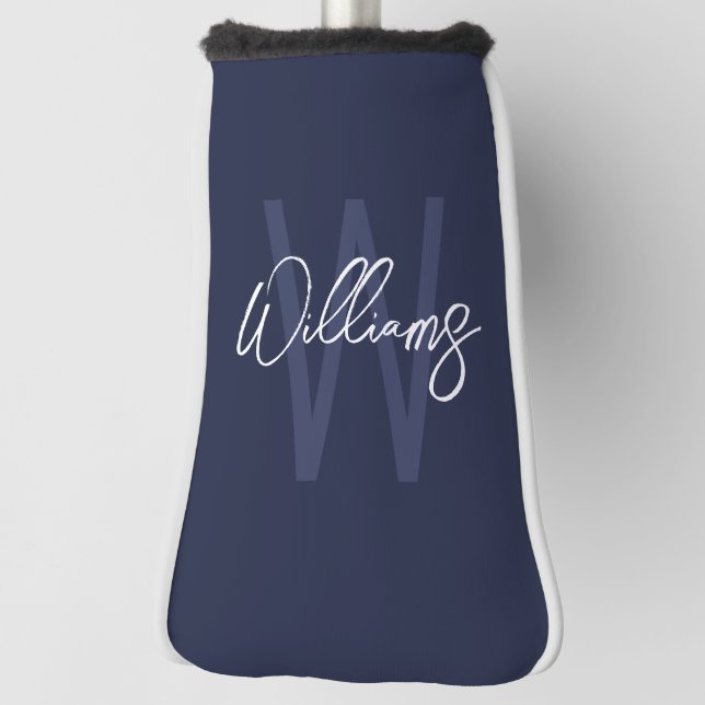 Navy Blue Script Personalised Monogram and Name Golf Head Cover (Rotate 90)