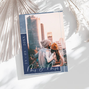 Navy Blue Script Photo Save the Date Card