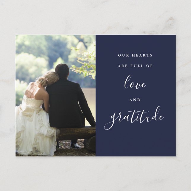 Navy Blue Script Photo Wedding Thank You Postcard (Front)