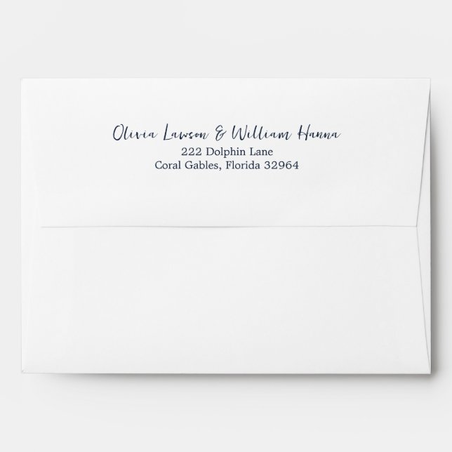 Navy Blue Script Return Address Envelope (Back (Top Flap))