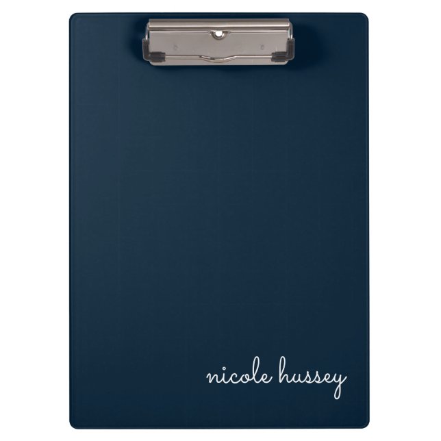 Navy Blue Script  | Stylish Monogram Modern Clipboard (Front)