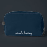 Navy Blue Script  | Stylish Monogram Modern Dopp Kit<br><div class="desc">A simple stylish custom monogram design in an casual handwritten in striking monochrome navy blue and white. The monogram can easily be personalised to make a design as unique as you are! The perfect trendy gift or accessory for any occasion.</div>