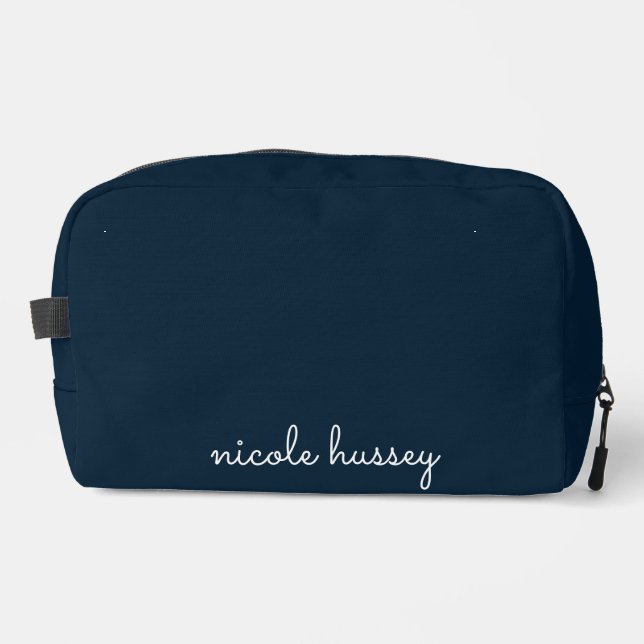 Navy Blue Script  | Stylish Monogram Modern Dopp Kit (Front)