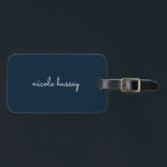 Navy Blue Script | Stylish Monogram Modern Luggage Tag<br><div class="desc">A simple stylish custom monogram design in an casual handwritten in striking monochrome navy blue and white. The monogram can easily be personalised to make a design as unique as you are! The perfect trendy gift or accessory for any occasion.</div>