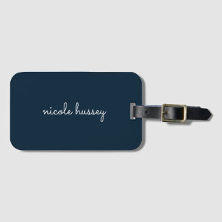 Navy Blue Script | Stylish Monogram Modern Luggage Tag