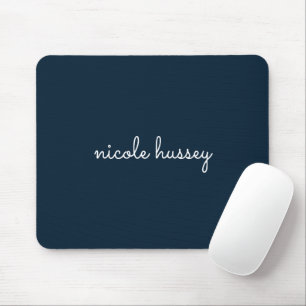 Navy Blue Script   Stylish Monogram Modern Mouse Pad